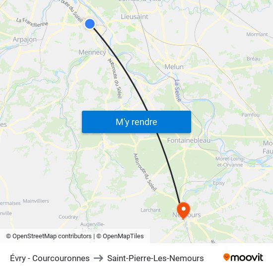 Évry - Courcouronnes to Saint-Pierre-Les-Nemours map