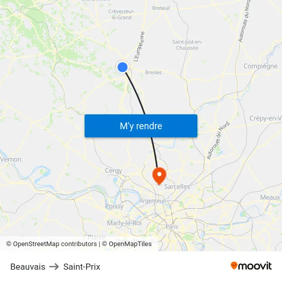 Beauvais to Saint-Prix map