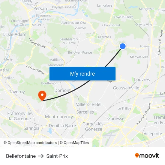 Bellefontaine to Saint-Prix map