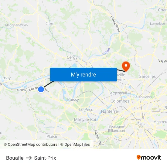 Bouafle to Saint-Prix map