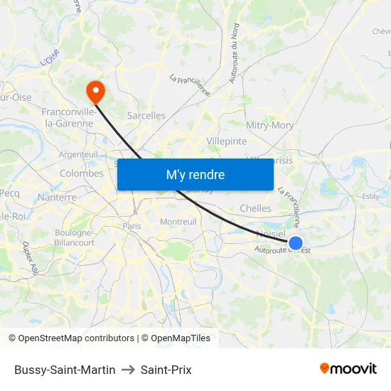 Bussy-Saint-Martin to Saint-Prix map