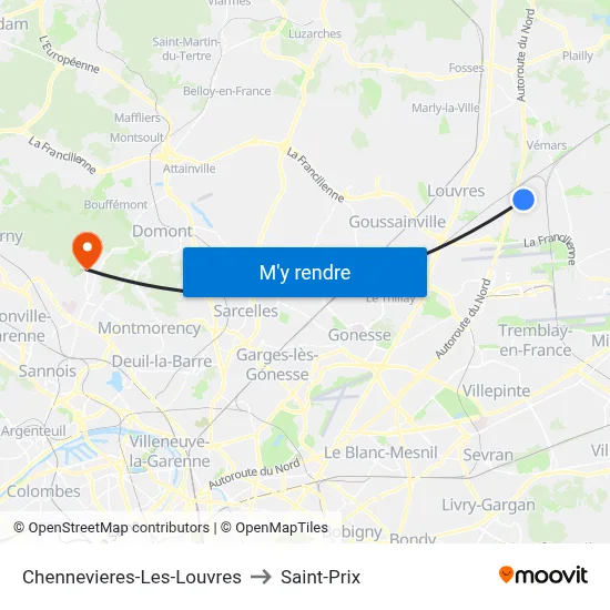 Chennevieres-Les-Louvres to Saint-Prix map
