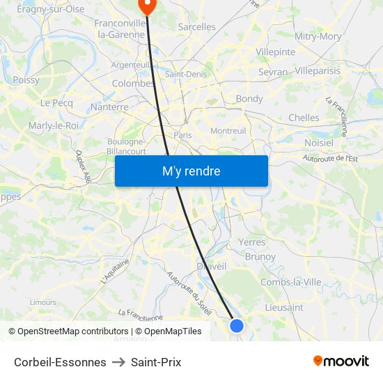 Corbeil-Essonnes to Saint-Prix map