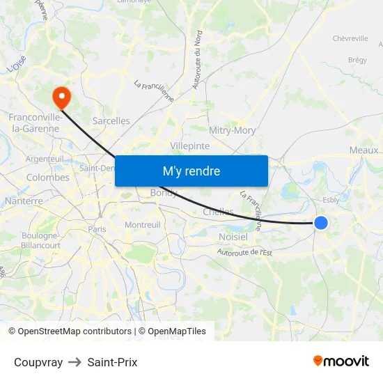 Coupvray to Saint-Prix map