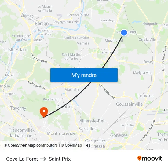 Coye-La-Foret to Saint-Prix map