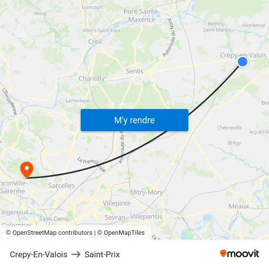 Crepy-En-Valois to Saint-Prix map