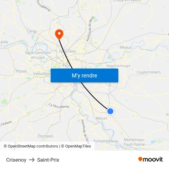 Crisenoy to Saint-Prix map