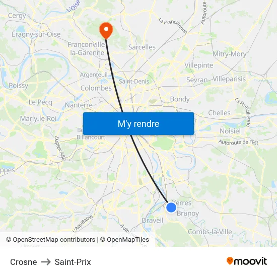 Crosne to Saint-Prix map