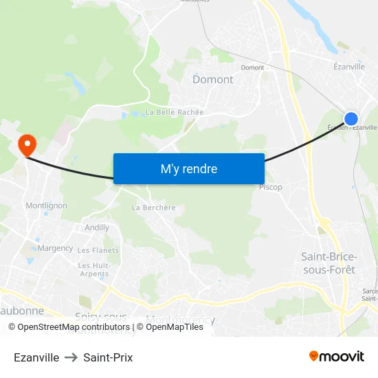 Ezanville to Saint-Prix map