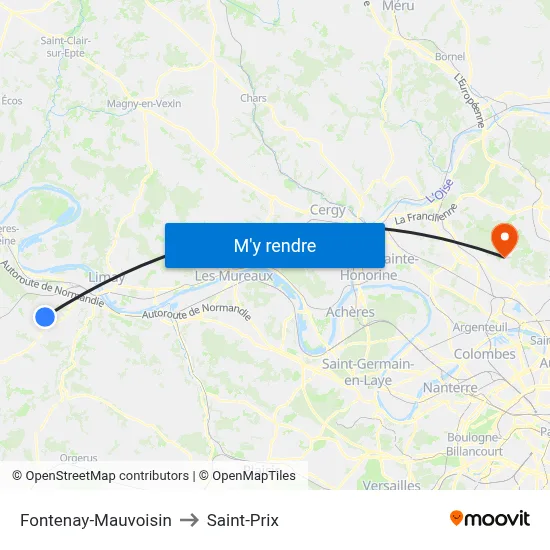 Fontenay-Mauvoisin to Saint-Prix map