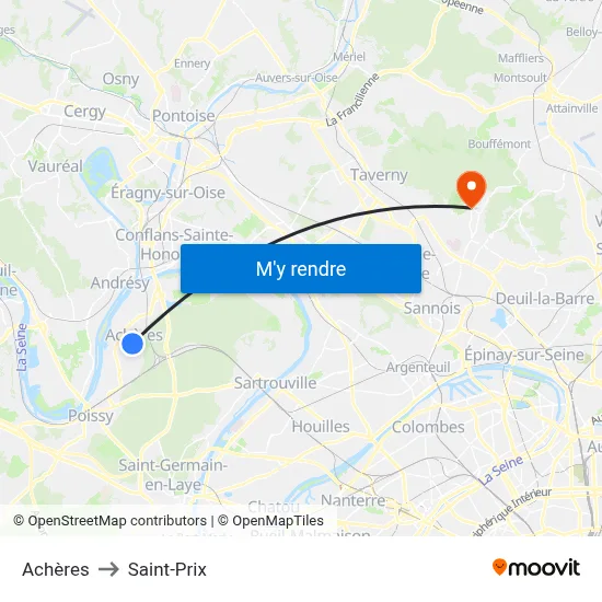 Achères to Saint-Prix map