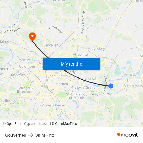 Gouvernes to Saint-Prix map
