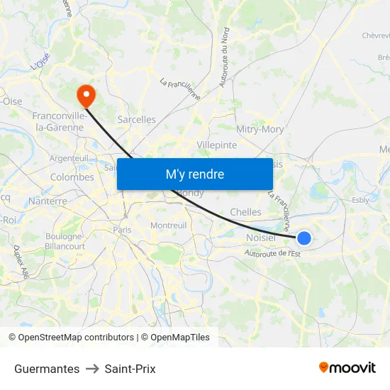 Guermantes to Saint-Prix map
