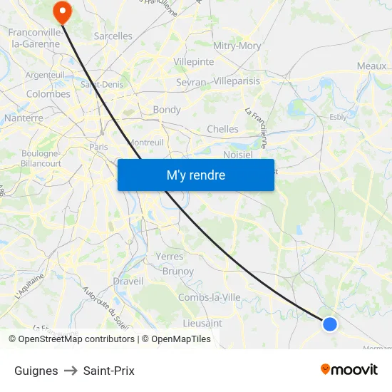 Guignes to Saint-Prix map