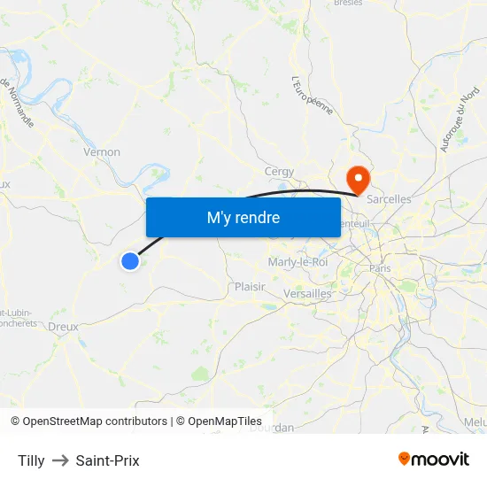 Tilly to Saint-Prix map