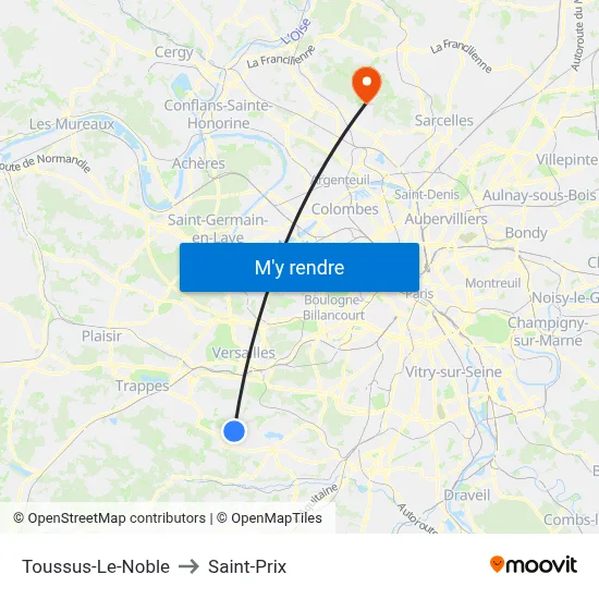 Toussus-Le-Noble to Saint-Prix map