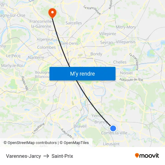 Varennes-Jarcy to Saint-Prix map
