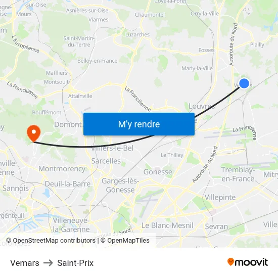 Vemars to Saint-Prix map