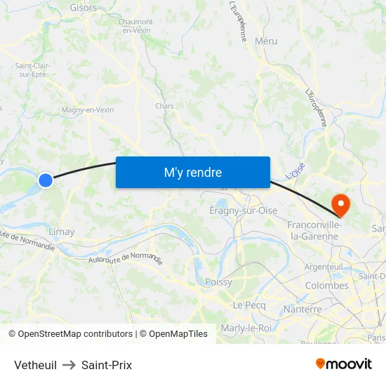 Vetheuil to Saint-Prix map