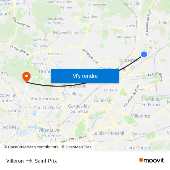 Villeron to Saint-Prix map
