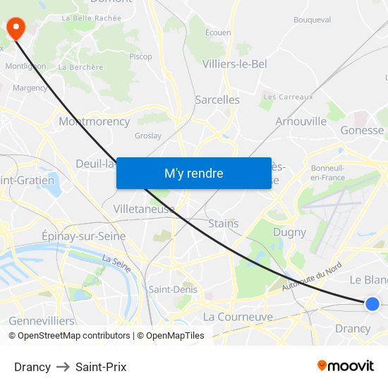 Drancy to Saint-Prix map