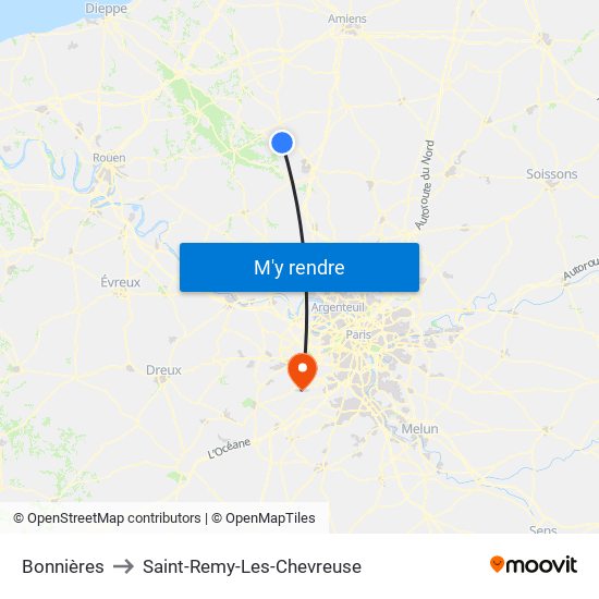 Bonnières to Saint-Remy-Les-Chevreuse map