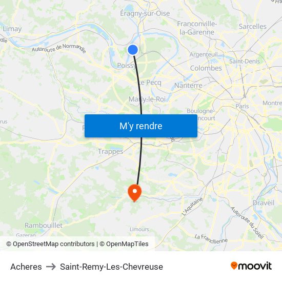 Acheres to Saint-Remy-Les-Chevreuse map