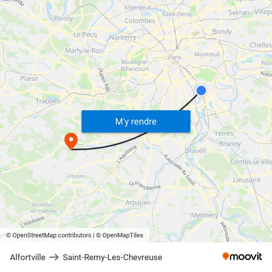 Alfortville to Saint-Remy-Les-Chevreuse map