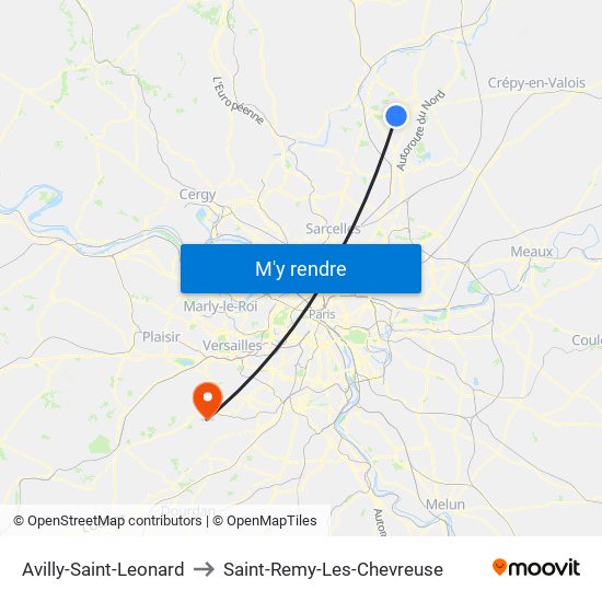 Avilly-Saint-Leonard to Saint-Remy-Les-Chevreuse map