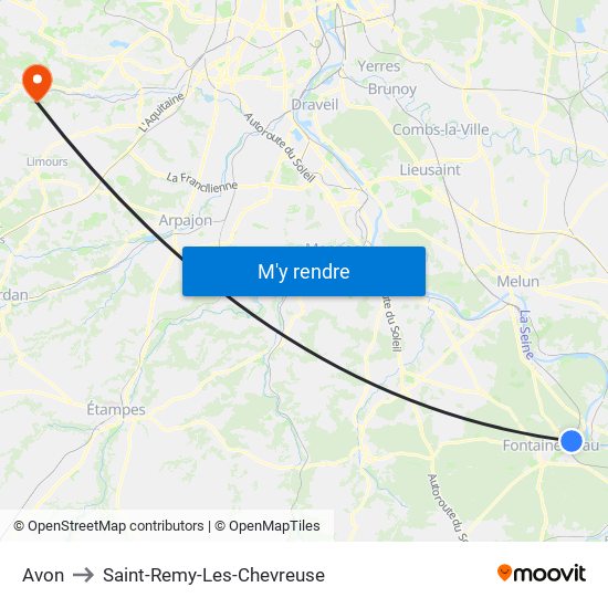 Avon to Saint-Remy-Les-Chevreuse map