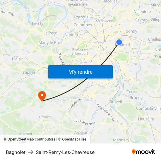 Bagnolet to Saint-Remy-Les-Chevreuse map
