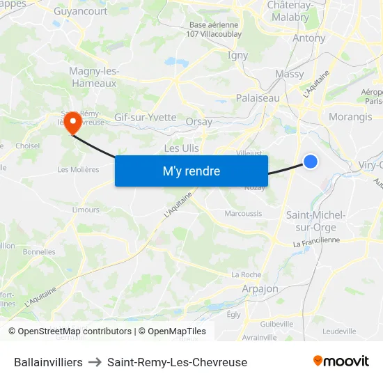 Ballainvilliers to Saint-Remy-Les-Chevreuse map