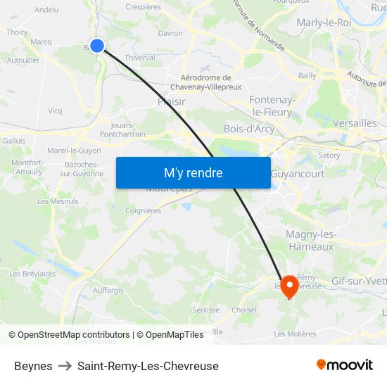 Beynes to Saint-Remy-Les-Chevreuse map