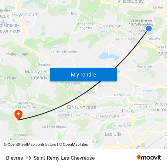 Bievres to Saint-Remy-Les-Chevreuse map