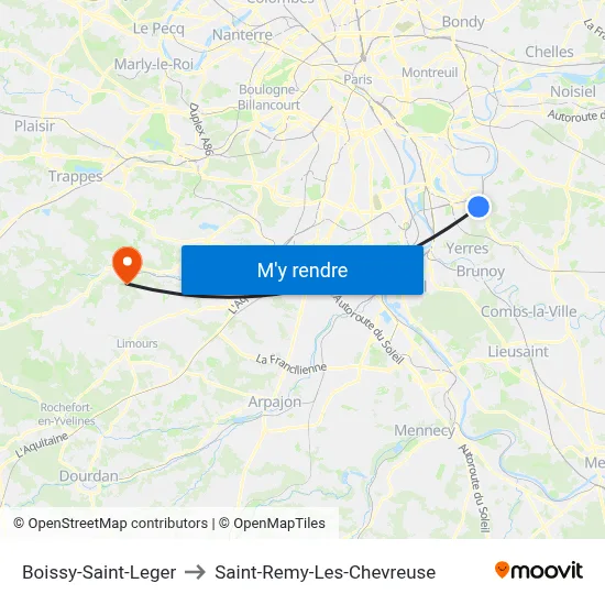 Boissy-Saint-Leger to Saint-Remy-Les-Chevreuse map