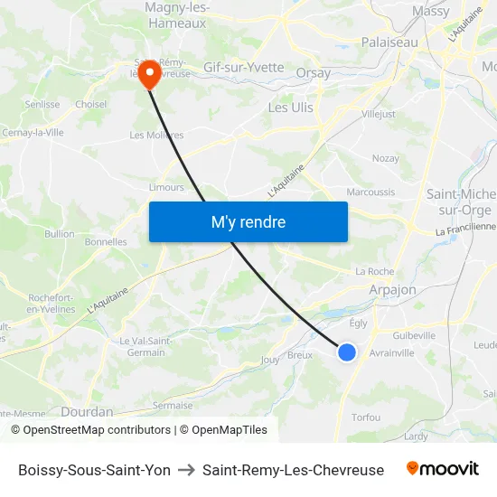 Boissy-Sous-Saint-Yon to Saint-Remy-Les-Chevreuse map