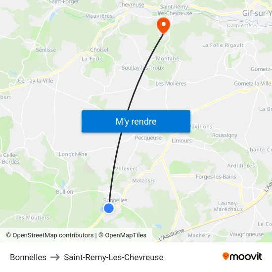 Bonnelles to Saint-Remy-Les-Chevreuse map