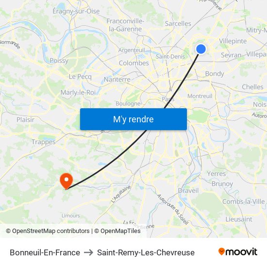 Bonneuil-En-France to Saint-Remy-Les-Chevreuse map