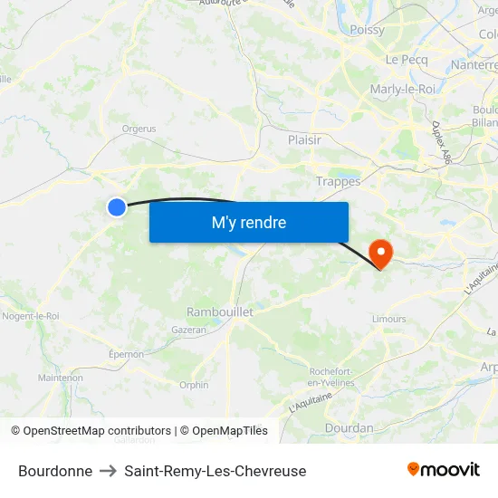 Bourdonne to Saint-Remy-Les-Chevreuse map