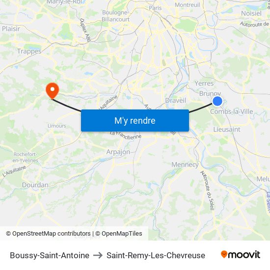 Boussy-Saint-Antoine to Saint-Remy-Les-Chevreuse map
