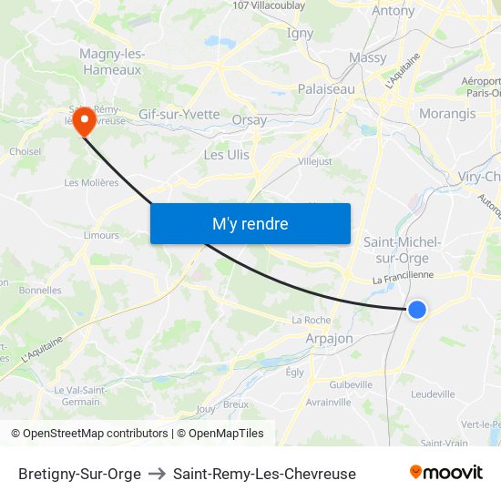 Bretigny-Sur-Orge to Saint-Remy-Les-Chevreuse map