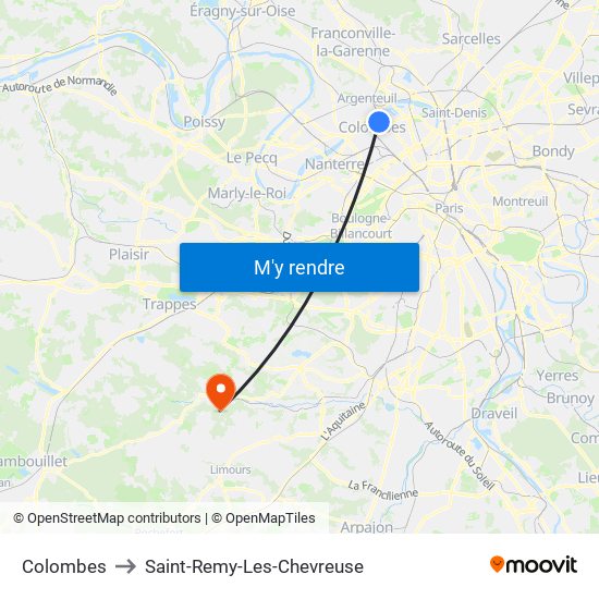 Colombes to Saint-Remy-Les-Chevreuse map