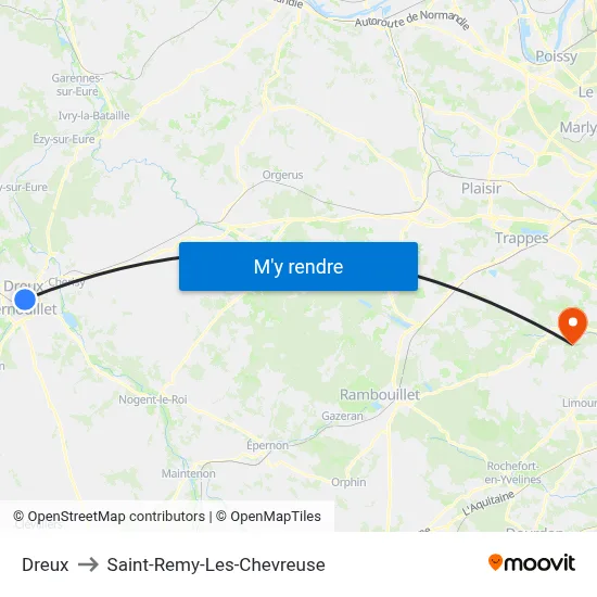 Dreux to Saint-Remy-Les-Chevreuse map