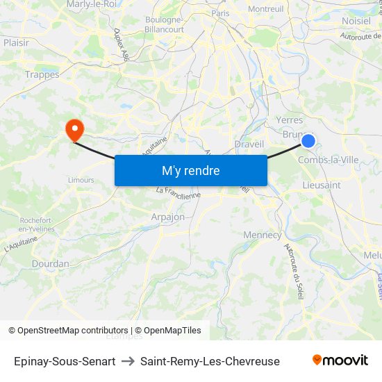 Epinay-Sous-Senart to Saint-Remy-Les-Chevreuse map