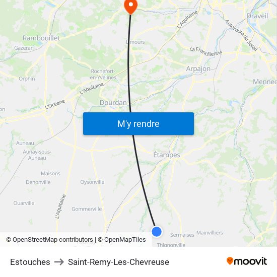 Estouches to Saint-Remy-Les-Chevreuse map