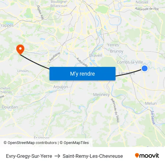 Evry-Gregy-Sur-Yerre to Saint-Remy-Les-Chevreuse map