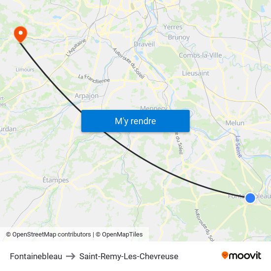 Fontainebleau to Saint-Remy-Les-Chevreuse map