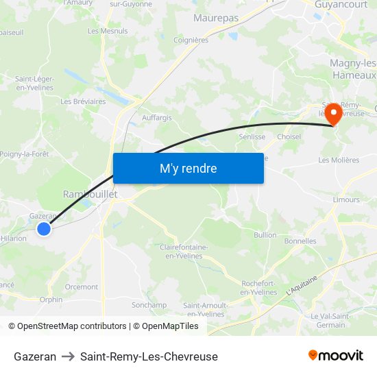 Gazeran to Saint-Remy-Les-Chevreuse map