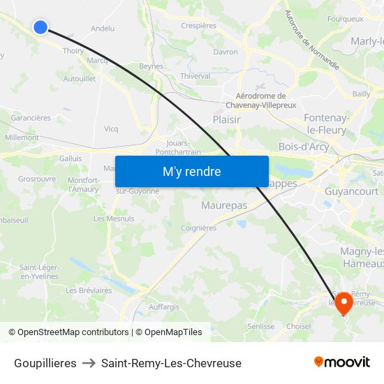 Goupillieres to Saint-Remy-Les-Chevreuse map