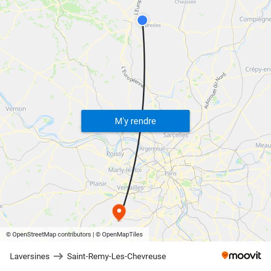 Laversines to Saint-Remy-Les-Chevreuse map
